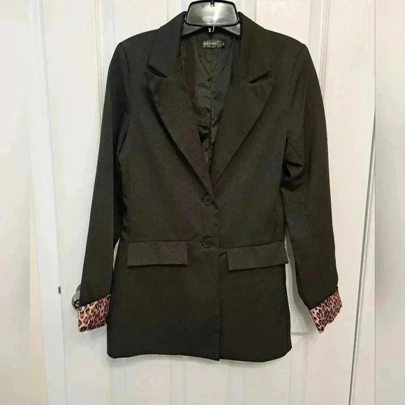 Black Blazer with Animal Print Cuffs Size Small - Picture 10 of 13